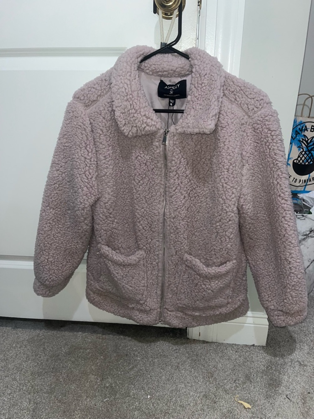 Ashley By 26 International Plush Sherpa Zip Jacket - Pale Mauve